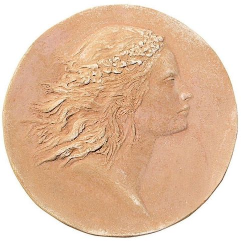 Impruneta Terracotta, Profilo di Primavera in Tondo, Wandbild Frau im Profil, rund, Relief, Dekoration