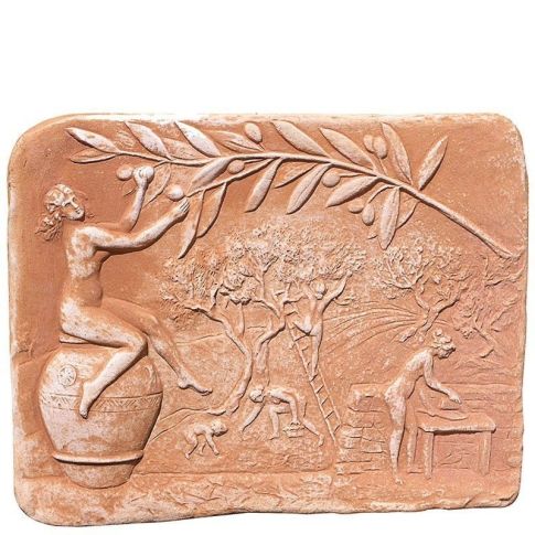 Impruneta Terracotta, Pannello "La Raccolta Delle Olive", Wandbild "Olivenernte", Dekoration, Relief