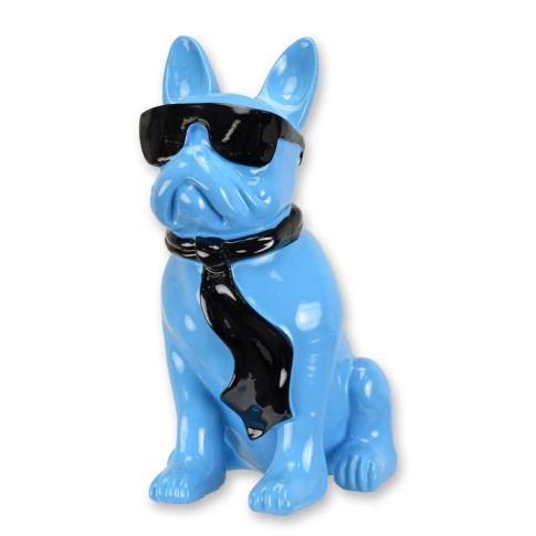 Bulldogge - hellblau - Höhe 40 cm - Polyresinfigur