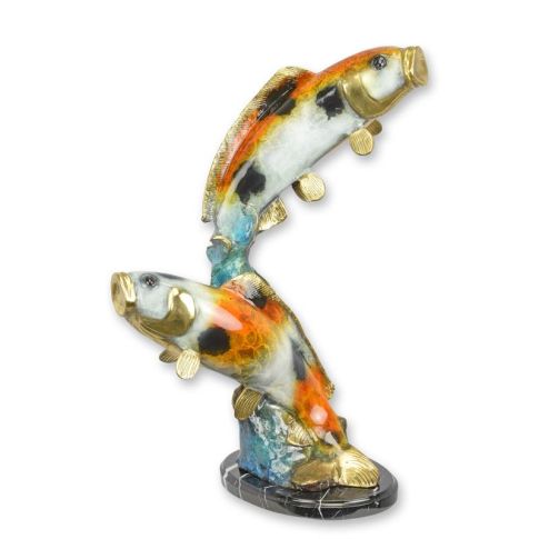 Bronzefigur Kois - H. 63 cm - mehrfarbig - Marmorsockel