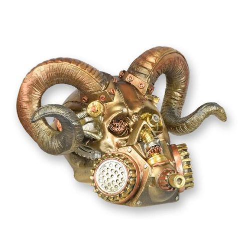 Steampunkfigur Schädel mit Hörner - B. 19,8 cm - Polyresin