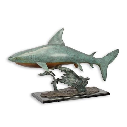 Bronzefigur Haifisch - L. 113 cm - mehrfarbig - Marmorsockel