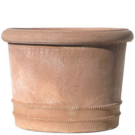 Impruneta Terracotta, Vaso a Bugnolo, Zylindertopf, leicht verziert, rund, Pflanztopf, Terracottatopf