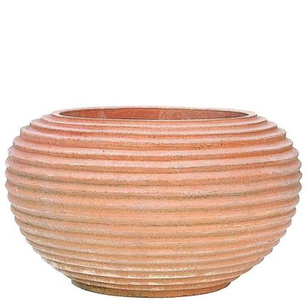 Impruneta Terracotta, Palla Rigata Schiacciata, Pflanztopf, Blumentopf, kugelförmig, rund, Streifendekor, Terracottatopf, Vase