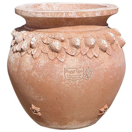 Impruneta Terracotta, Cache-Pot con Limoni, runder Pflanztopf mit Limonen-Dekor, Vase