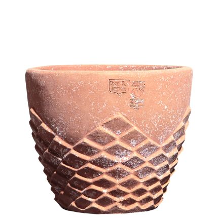 Impruneta Terracotta, Cache-pot con guglie, Blumentopf, verziert, rund, klein, grau, Diamantmuster, Terracottatopf, Übertopf