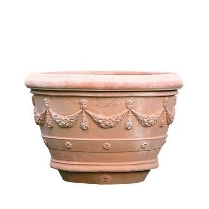 Impruneta Terracotta, Conca Festonata con Angeli, runder Pflanztopf, Blumentopf, Becken