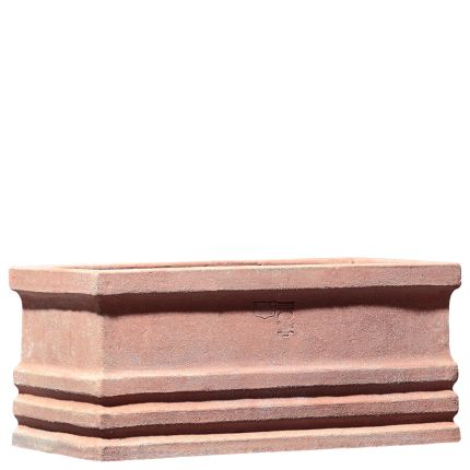 Impruneta Terracotta, Cassetta tre righe basse, Pflanzgefäß, rechteckig, verziert, Streifendekor, Terracottatopf, Rechtecktopf