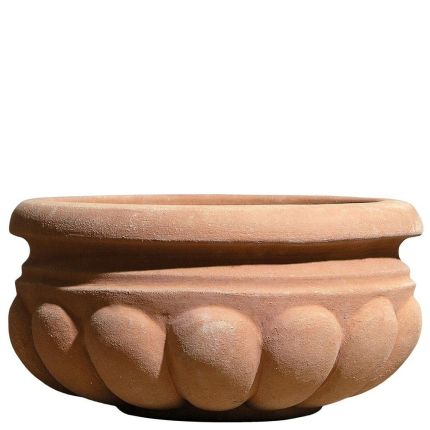 Impruneta Terracotta, Fioriera Baccellata, Pflanztopf, rund, verziert, Streifendekor, Blumentopf, Terracottatopf