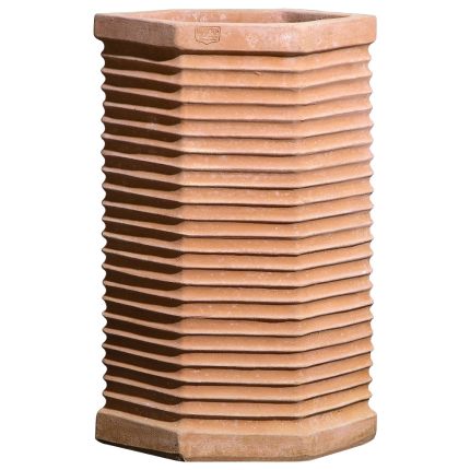 Impruneta Terracotta, Cassetta esagonale millerighe, Pflanzgefäß, sechseckig, verziert, modern, Streifendekor, Terracottatopf