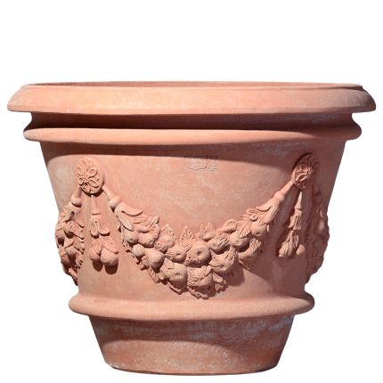 Vaso festone, Impruneta Terracotta, Pflanztopf, verziert, rund