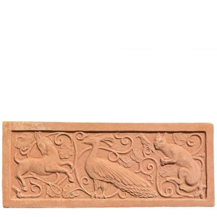 Impruneta Terracotta, Pannello Bizantino Con Pavone, Wandbild mit Tieren, Dekoration, Relief