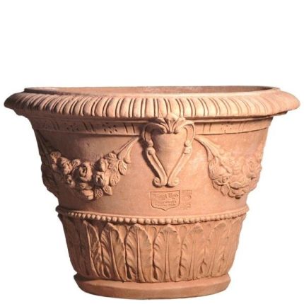 Impruneta Terracotta, Vaso decorato con Stemma, runder Pflanztopf, Blumentopf, Vase