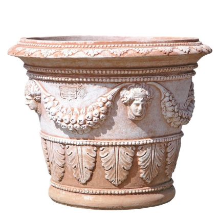 Impruneta Terracotta, Vaso decorato a Fondo largo, runder Pflanztopf, Blumentopf, Vase