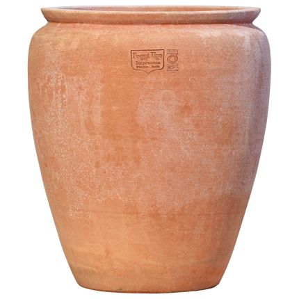 Impruneta Terracotta, Giara elegante, Pflanzgefäß, Pflanzvase, Pflanzkrug, rund, schlicht, grau, Streifendekor, Terracottatopf, Bodenvase