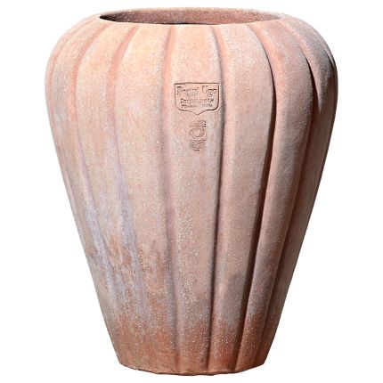 Impruneta Terracotta, Portaombrelli baccellato, Pflanzvase, Schirmständer, rund, verziert, grau, Streifendekor, Terracottatopf