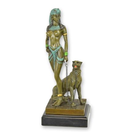 Bronzefigur Cleopatra mit Panther, A BRONZE SCULPTURE OF CLEOPATRA WITH PANTHER