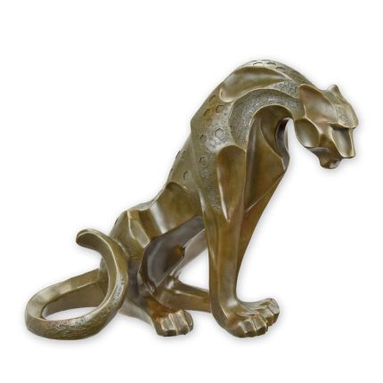 Moderne Bronzefigur sitzender Jaguar, A MODERNIST BRONZE SCULPTURE OF A SEATED JAGUAR