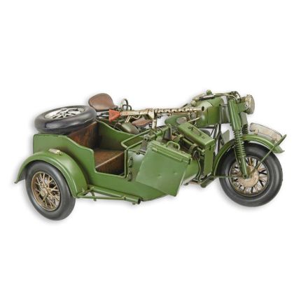 Miniaturmodell Militärmotorrad mit Beiwagen, Zinnblech, A TIN MODEL OF A MILITARY  MOTORCYCLE WITH SIDECAR