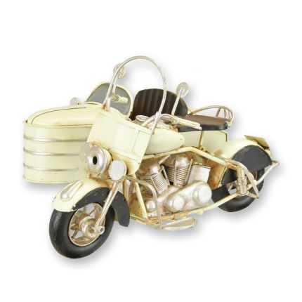 Miniaturmodell Motorrad mit Seitenwagen, Zinnblech, A TIN MODEL OF A MOTORCYCLE WITH SIDE CAR