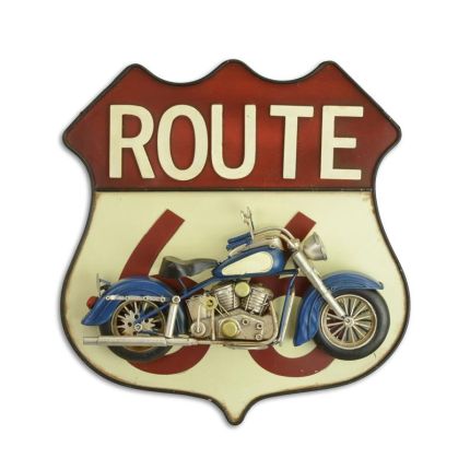 3D-Blechschild mit Motorradmodell, A TIN 3D WALL PLAQUE "ROUTE 66" MOUNTED WITH MOTORCYCLE