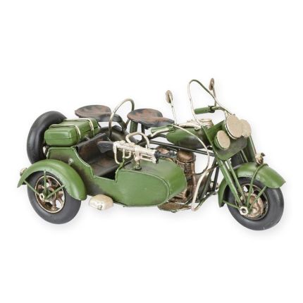 Blechmodel Militärmotorrad mit Seitenwagen, Miniatur, A TIN MODEL OF A MILITARY MOTORCYLCE WITH SIDECAR