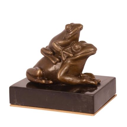 Bronzefigur Froschpärchen, Briefbeschwerer mit Messingsockel, A BRONZE PAPERWEIGHT OF TWO FROGS (BRASS PLATE)