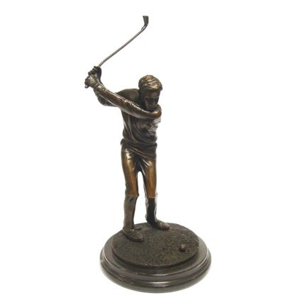 Bronzefigur männlicher Golfspieler, A BRONZE SCULPTURE OF A GOLFER