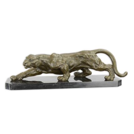 Bronzetierfigur Panther, A BRONZE SCULPTURE OF A CROUCHING PANTHER