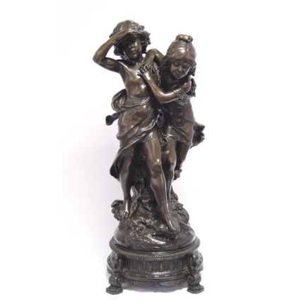 Bronzefigur Junge + Mädchen - H. 58 cm - antike Darstellung