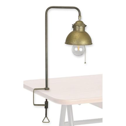 Schreibtischlampe aus Metall, batteriebetrieben, A METAL CLAMP-ON DESK LAMP - OLD IRON (ON BATTERIES)