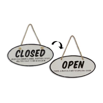 Zweiseitiges Gusseisen-Schild "Offen - Geschlossen", A DOUBLE SIDED CAST IRON "OPEN & CLOSED" SIGN