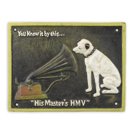 Gusseisen-Schild, A CAST IRON "HIS MASTER'S HMV" PLAQUE