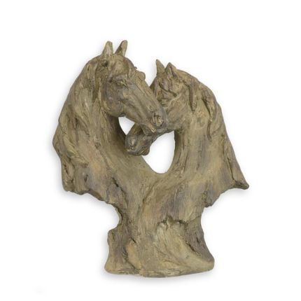 MGO-Tierfigur Pferdeköpfe in Herzform, A HEART SHAPED MGO STATUE OF TWO HORSE HEADS