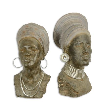 2er-Set MGO-Büsten afrikanische Frauenfiguren, A PAIR OF MGO AFRICAN WOMEN BUSTS