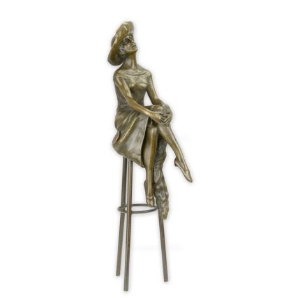 Bronzefigur Frau auf einem Barhocker, A BRONZE SCULPTURE CALLED "SITTING AT THE BAR"