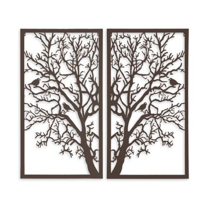 Zweiteilige Wanddekoration Lebensbaum, AN IRON TREE OF LIFE WALL DIPTYCH