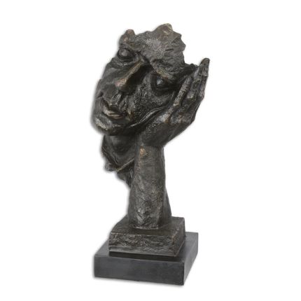 Polyresin-Figur Kopf auf Hand, A RESIN SCULPTURE OF A FACE RESTING ON HAND