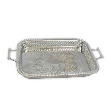 Serviertablett, vernickelt, A NICKEL PLATED TRAY