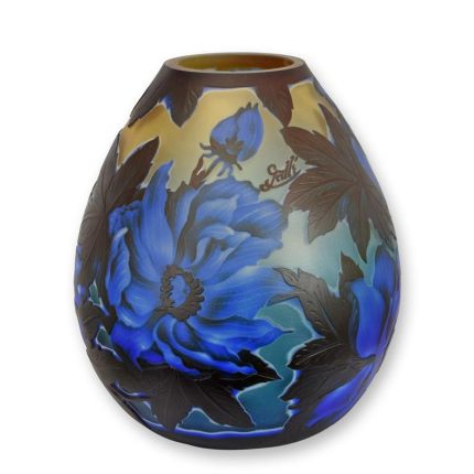 Kameo-Glasvase Pfingstrosendekor - Höhe 23,6 cm