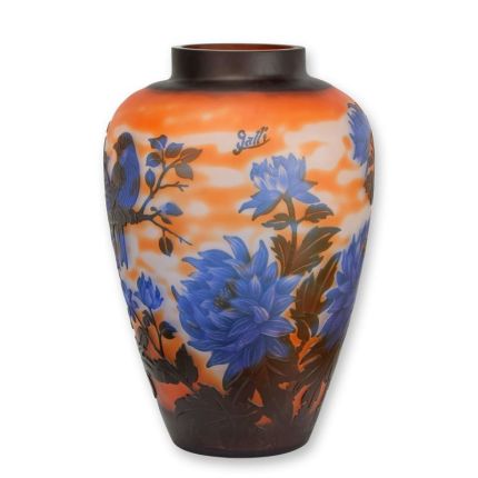 Kameo-Glasvase Chrysanthemendekor - Höhe 32 cm
