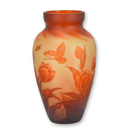 Vase aus Kameoglas - Tulpendekor - Höhe 31 cm