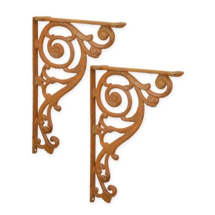 Paar Blumenhaken aus Gusseisen, rostfarben, A PAIR OF CAST IRON WALL BRACKETS - RUSTY