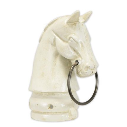 Gusseisentierfigur Pferdekopf mit Ring, weiß, A CAST IRON HITCHING POST HORSE HEAD - WHITE