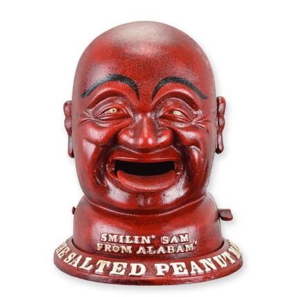 Spardose aus Gusseisen, A CAST IRON SMILIN' SAM MECHANICAL BANK - XL