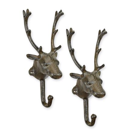 Paar Garderobenhaken aus Gusseisen mit Hirschkopf, A PAIR OF CAST IRON DEER HEAD COAT-HOOKS