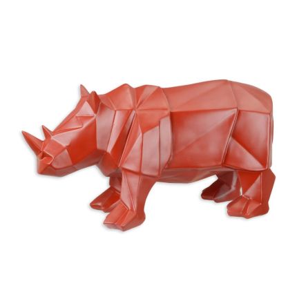 Tierfigur Nashorn aus Polyresin, vieleckige Oberfläche, rot, A RESIN POLYGONAL FIGURINE OF A RHINOCEROS, RED