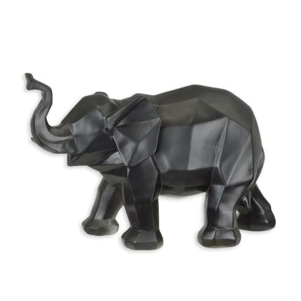 Tierfigur Elefant aus Polyresin, vieleckige Oberfläche, schwarz, A RESIN POLYGONAL FIGURINE OF AN ELEPHANT, BLACK