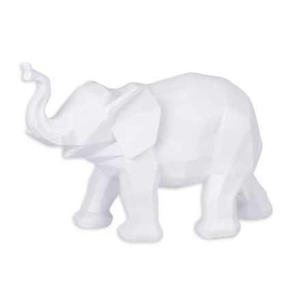 Tierfigur Elefant aus Polyresin, vieleckige Oberfläche, weiß, A RESIN POLYGONAL FIGURINE OF AN ELEPHANT, WHITE