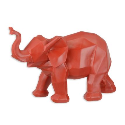 Tierfigur Elefant aus Polyresin, vieleckige Oberfläche, rot, A RESIN POLYGONAL FIGURINE OF AN ELEPHANT, RED